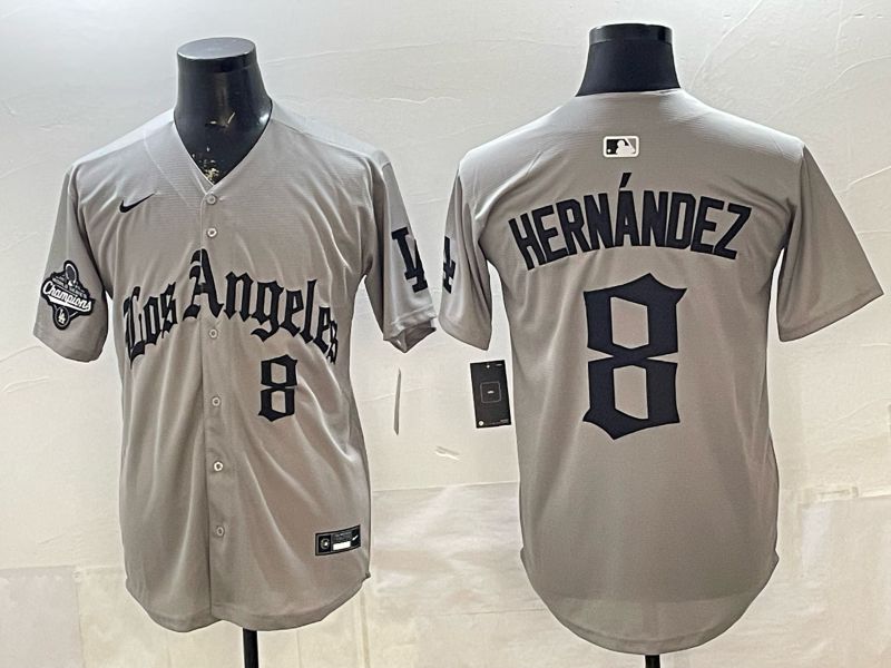 Men 2026 Los Angeles Dodgers #8 Hernandez Grey Five generations Nike MLB Jersey style 009